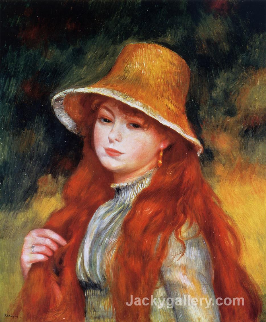 Young Girl in a Straw Hat by Pierre Auguste Renoir paintings reproduction